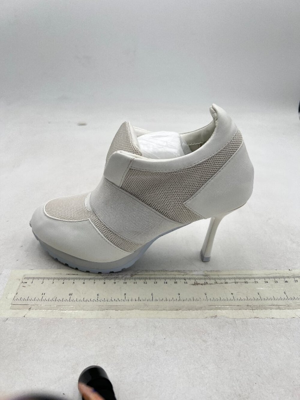 White Women's Sport Style Sneaker Slip On High Heels with Breathable Mesh Pump